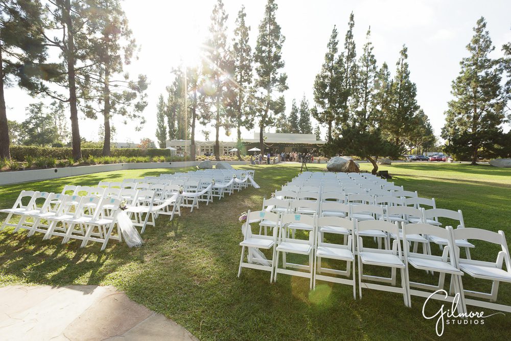 white chairs on the lawn, Turnip Rose Promenade Wedding ceremony