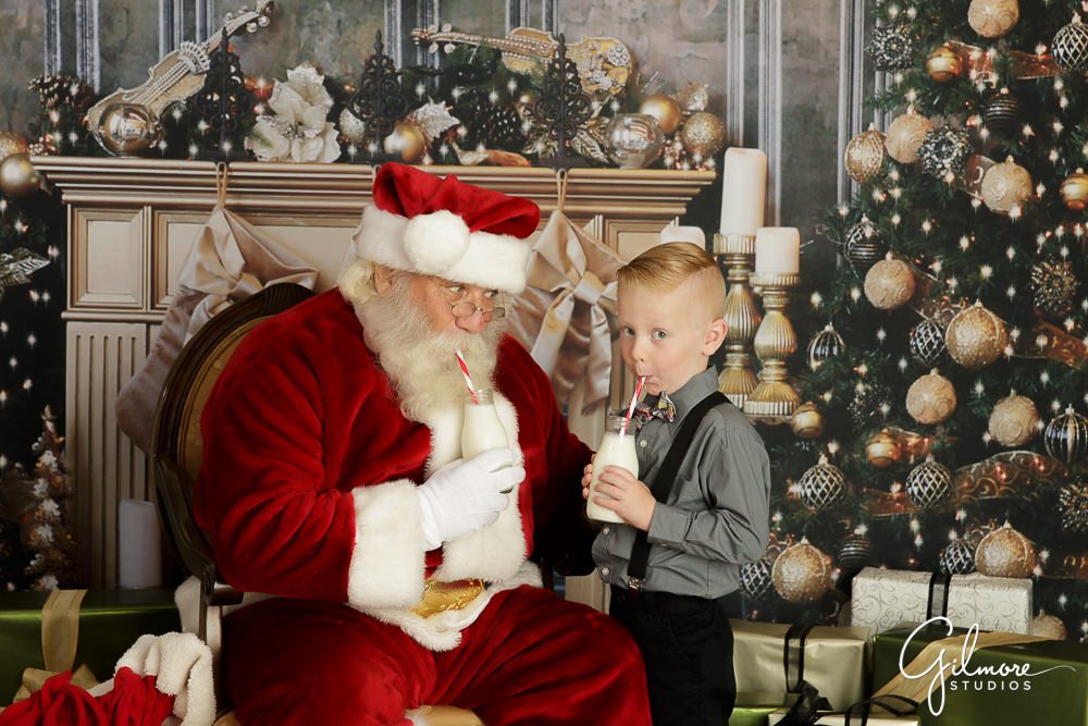 Christmas Mini Sessions, drinking milk with Santa