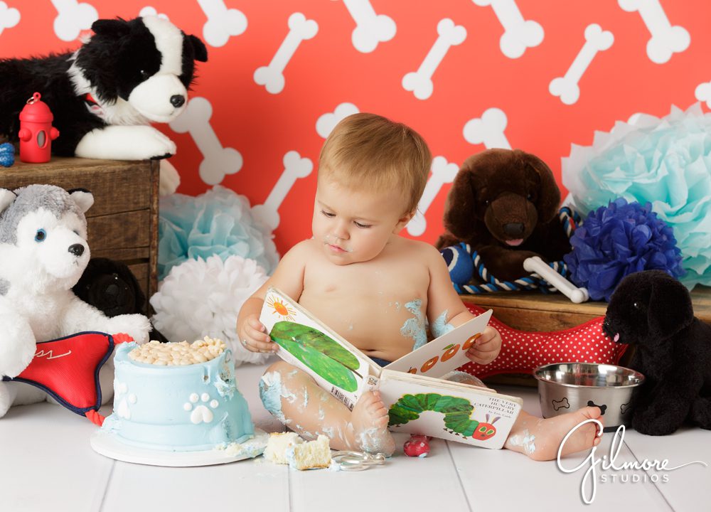 Puppy Theme 1st Birthday, reading books, dogs, pets, doggy bones