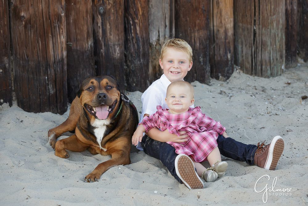 kids and family dog, Newport Beach Family Portrait