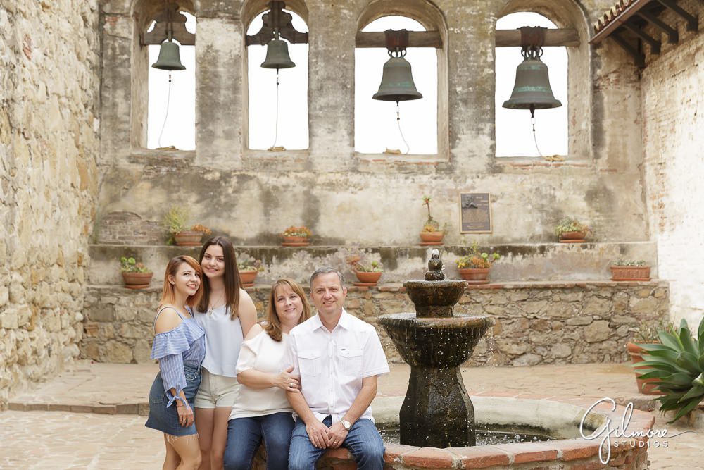 San Juan Capistrano Mission Family Portrait, mission bells and fountain