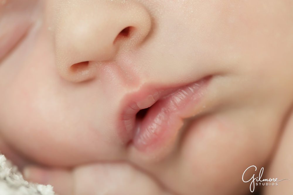 Orange County newborn photography, detail, face, mouth, baby nose, lips