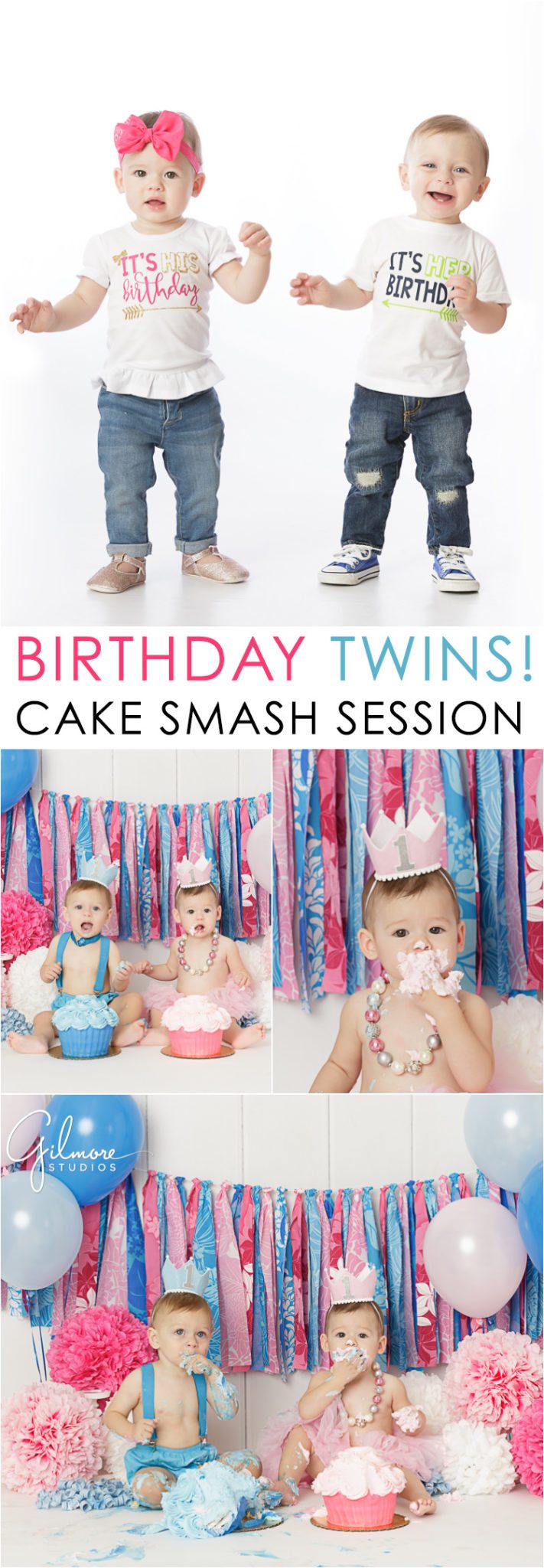 first year birthday portrait for twins