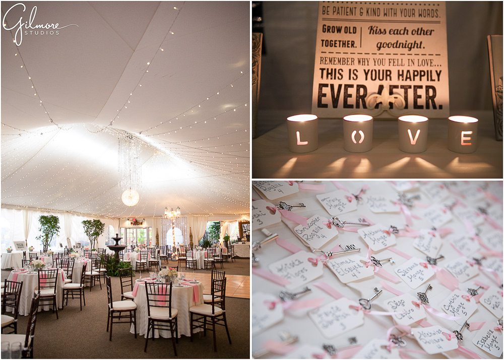 wedding reception decor, Tivoli Too Wedding, tent, escort cards with keys, table centerpiece