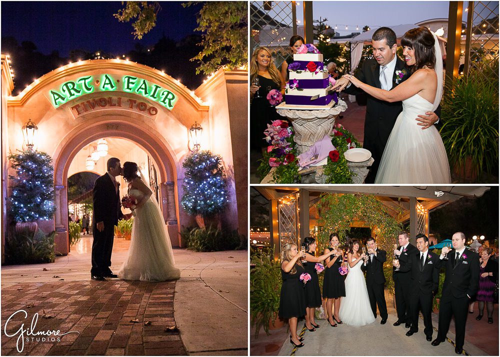 Tivoli Too Wedding, cake cut, toasting the guests, front of the venue, Laguna Beach