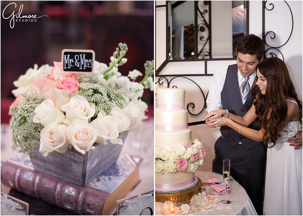 cake cut, Tivoli Too Wedding, roses, floral display, sweetheart table decor, centerpiece