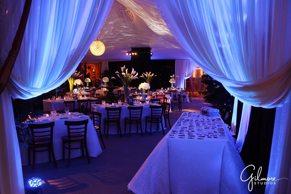 Tivoli Too Wedding, custom LED lighting, reception in the tent, Laguna Beach weddings