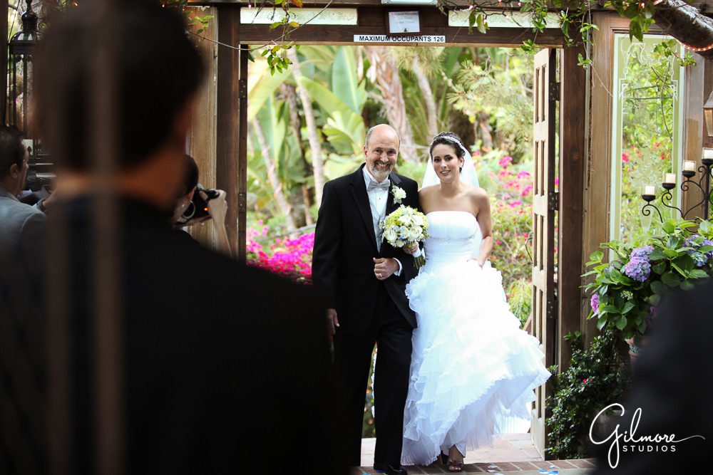 Tivoli Terrace Wedding ceremony, father walking with the bride down the aisle