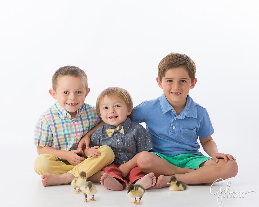 Orange County Mini Sessions, 3 brothers with baby ducklings