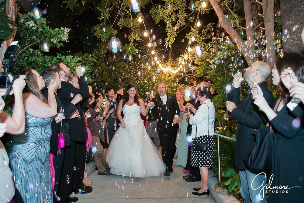 bubble exit, Tivoli Terrace Wedding reception, Laguna Beach photographer