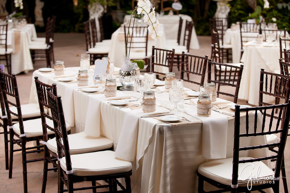 table linens, table, chairs, candles, glasses, plates, napkins, reception decor, Tivoli Terrace Wedding