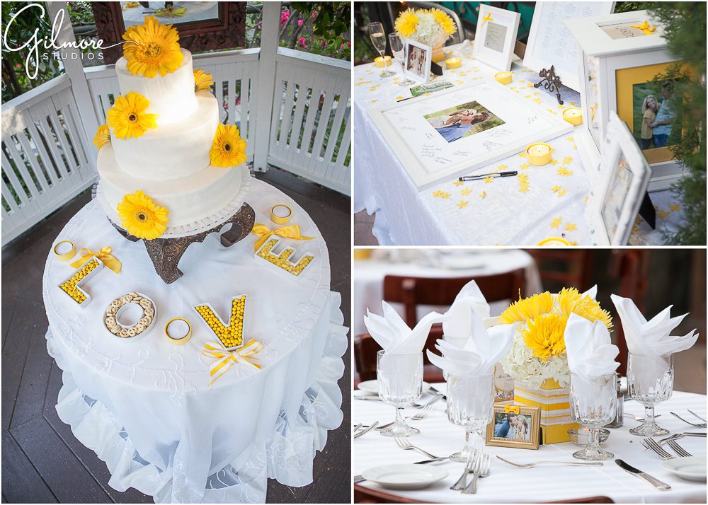 Tivoli Terrace Wedding, sunflower, yellow, guest book, sign in