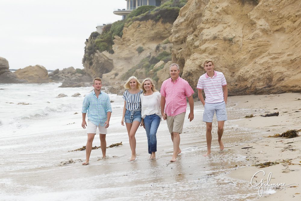walking on the beach, family vacation, Orange County Family Photographer