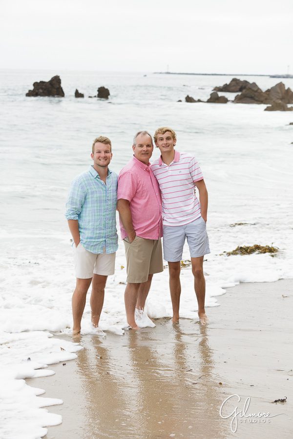 dad with brothers , teens, older children, beach vacation, Orange County Family Photographer