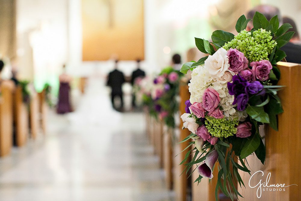 floral decor, Air force wedding, Costa Mesa, St. Joachim's Church