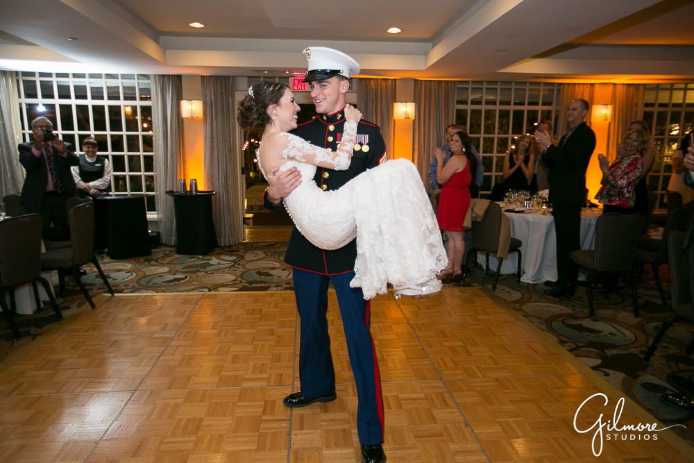 Hyatt Regency Newport Beach, bride, groom, wedding, dress, army, reception, photographer, dance floor, first dance, exit