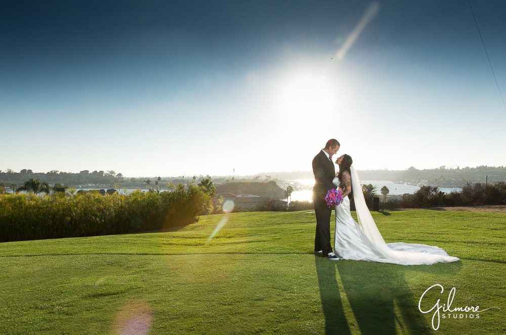 Hyatt Regency Newport Beach, bride, groom, wedding, dress, photographer, portrait, bouquet, flowers, sunset, outdoors