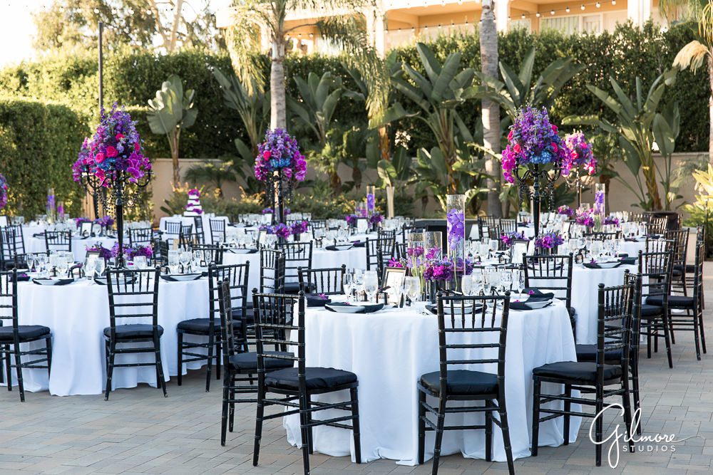 Hyatt Regency Newport Beach, wedding, reception, photographer, inspiration, table, setting, floral, flowers, purple, centerpieces