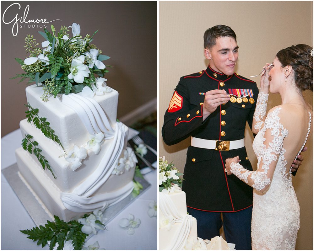 Hyatt Regency Newport Beach, wedding, dress, reception, cake, bride, groom, army, photographer, ideas, inspiration