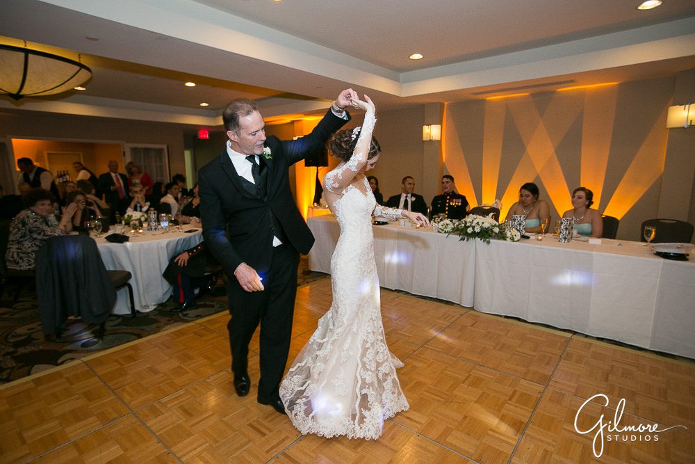Hyatt Regency Newport Beach, wedding, reception, dance, father, bride, dress, photographer, ballroom, dancefloor