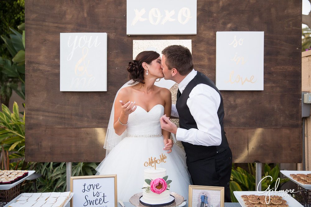 Hyatt Regency Newport Beach, wedding, reception, dress, kiss, bride, groom, photographer, outdoor, cake, inspo, inspiration