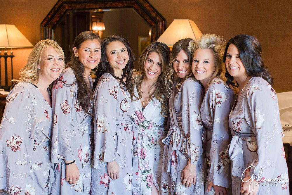 bride and bridesmaid robes, getting ready, big canyon country club, Newport Beach
