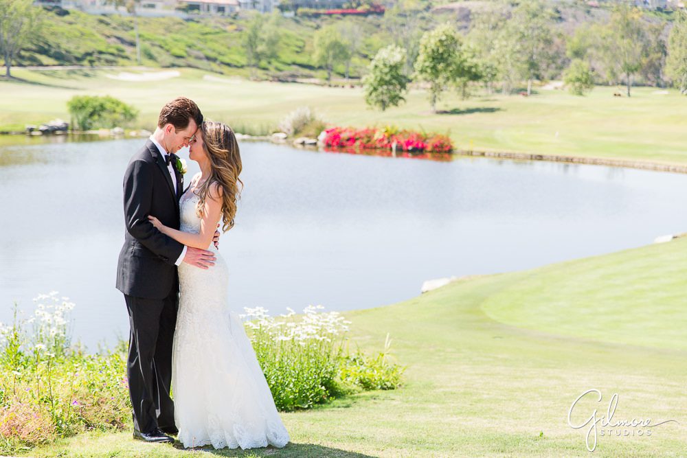 golf course, lake, green, grass, Rosa Clara wedding dress, Big Canyon Country Club Wedding