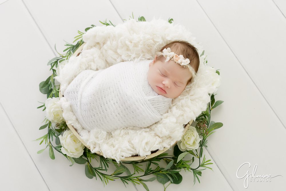 Orange County Newborn, family photography, newborn, props, flowers, headband, blanket