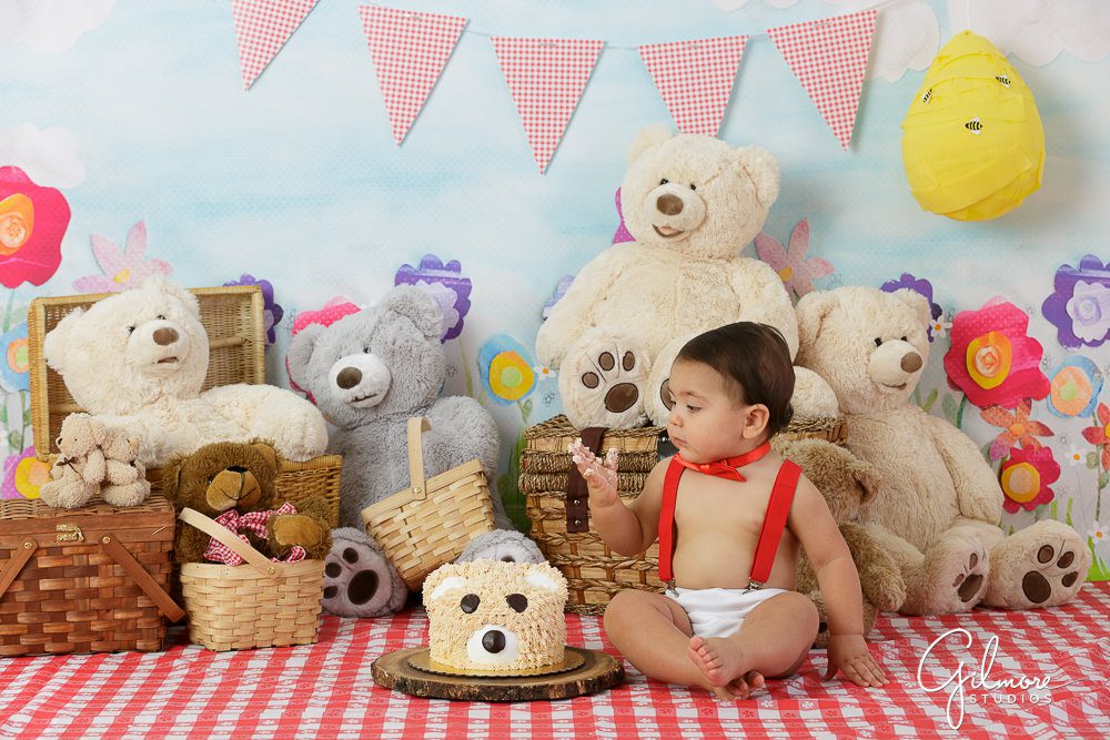 Teddy Bear Picnic, flowers, props, cake smash, portrait session, 1st birthday, baby first bday, baskets, ideas, inspiration