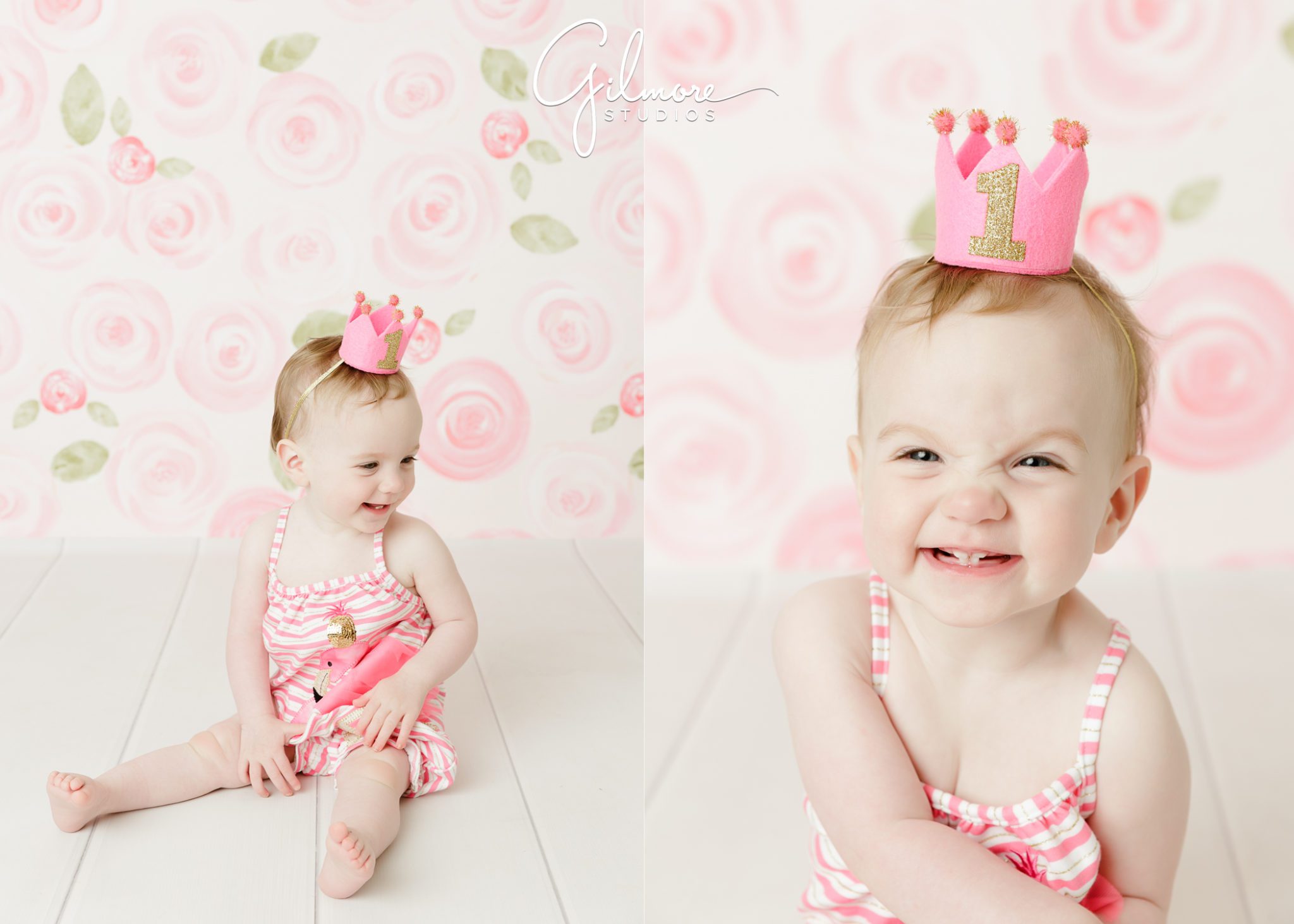 Unicorn Theme Cake Smash, crown, pink, dress, girl, baby, first birthday, 1st bday, one year old, photo shoot, portrait studio