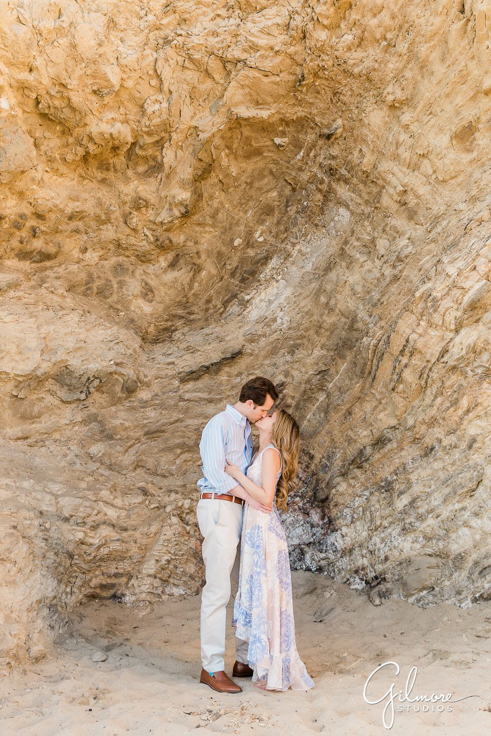 Newport Beach Engagement Session, kiss, engaged, cliffs, little corona del mar, dress, portrait