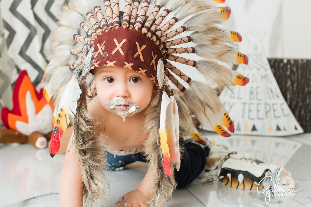 Little Indian Cake Smash, headdress, first birthday, baby, props, portrait session