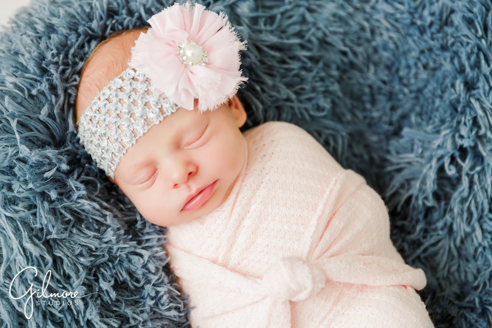 OC Newborn Studio, baby, girl, blanket, headband, flower