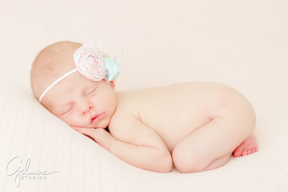 baby, OC Newborn Studio, girl, headband, flower, pink