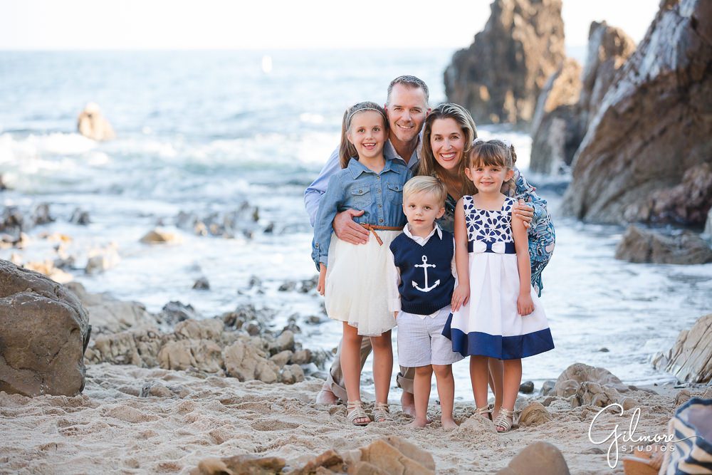 Family Portrait Beach Session, photographers in Newport Beach, CA, blue patterns, colors, outfits for families, CDM, Orange County