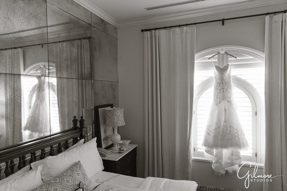 Hotel Casa Del Mar - Shutters on the Beach Wedding, bridal suite, wedding dress hanging