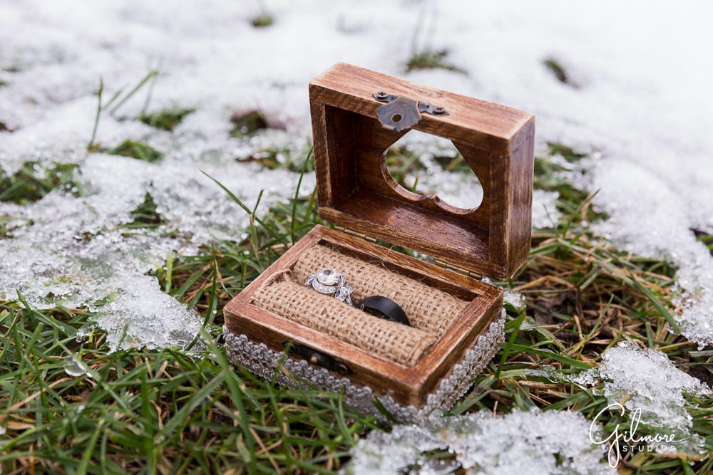 Grand Belle Wedding photography, Holly, Michigan, rings, wooden ring box