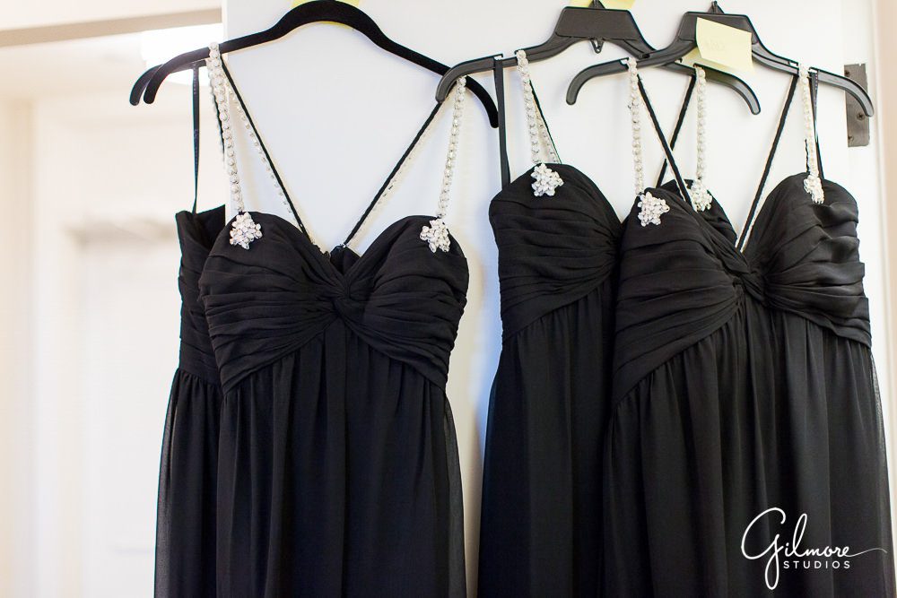 Hotel Casa Del Mar - Shutters on the Beach Wedding, bridesmaid dresses, hanging dress, black dress straps