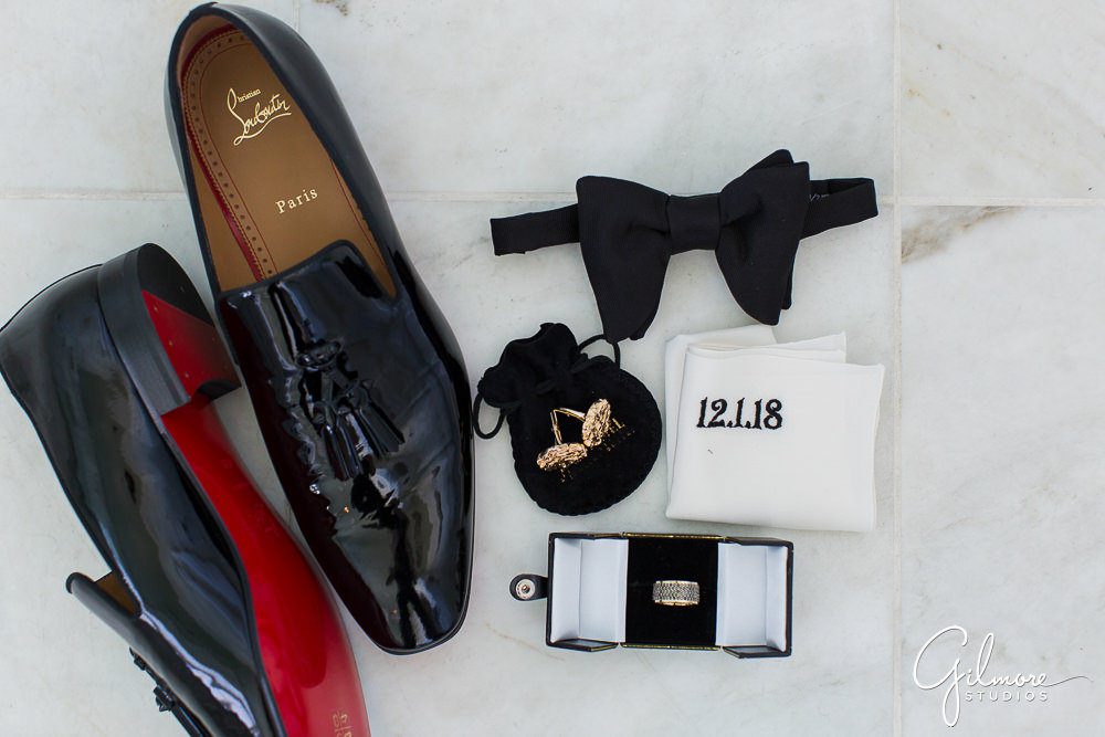 Christian Louboutin mens wedding shoes, groom's details, cufflinks, black bowtie