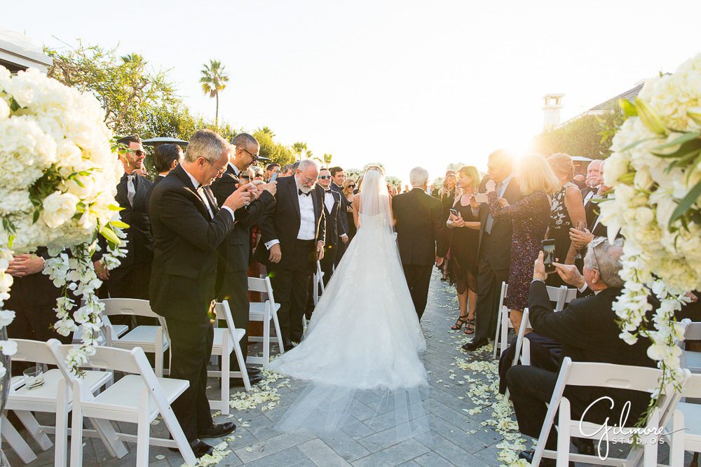 Shutters on the Beach Wedding, sun, luxury weddings, Santa Monica, father with bride, aisle, walking, ceremony