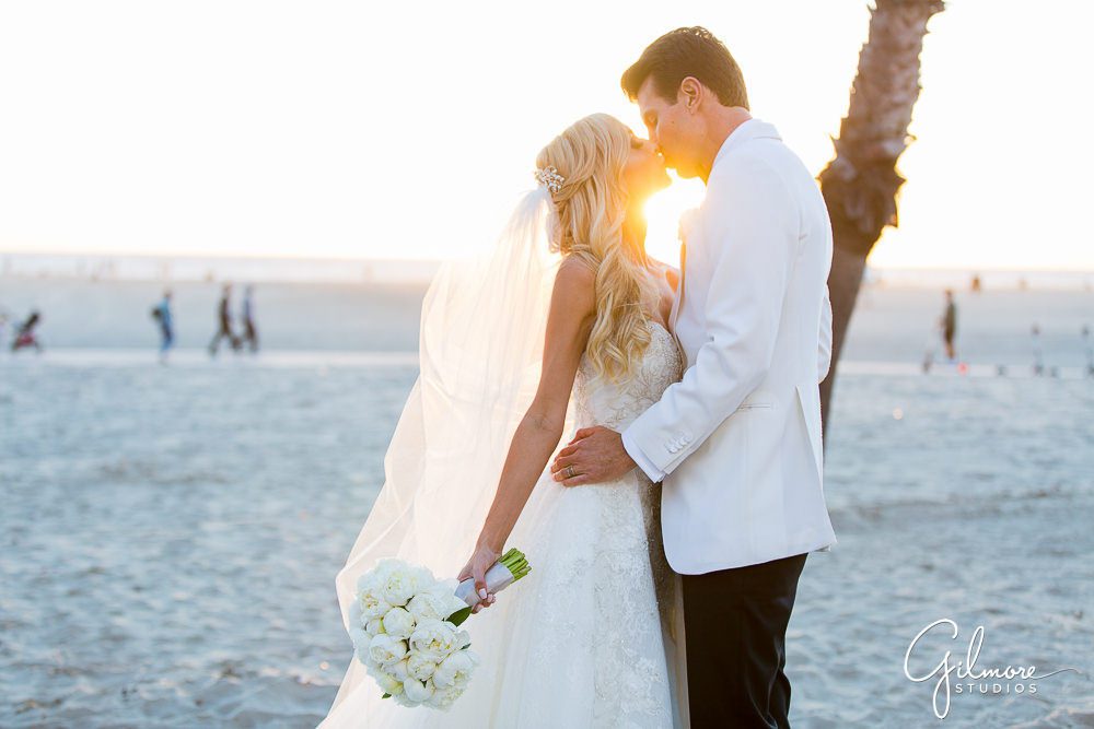 Santa Monica beach wedding, bride and groom
