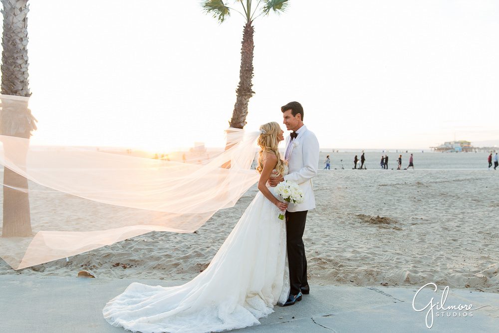 Santa Monica beach wedding, bride and groom, Shutters