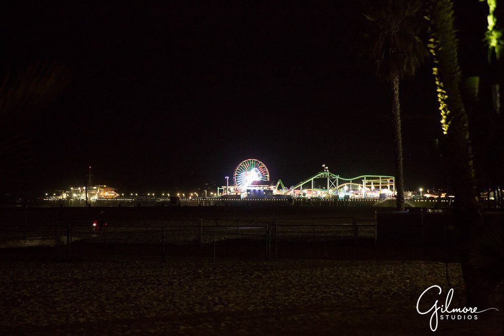Santa Monica boardwalk pier, night, lights, amusement park,