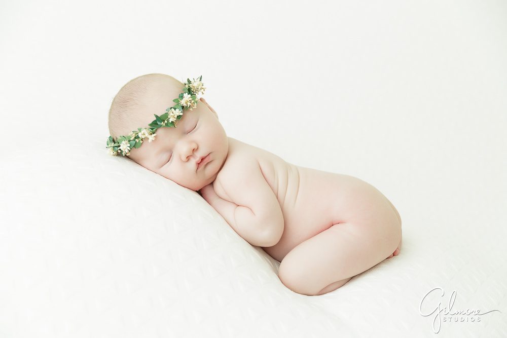 Newborn Photographer Orange County, white background, baby photography pose