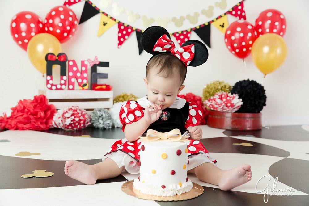 Minnie Mouse Cake Smash, Disney Baby Photographer, mickey mouse themed, First Birthday, 1st birthday party theme, Gilmore Studios, Orange County, CA