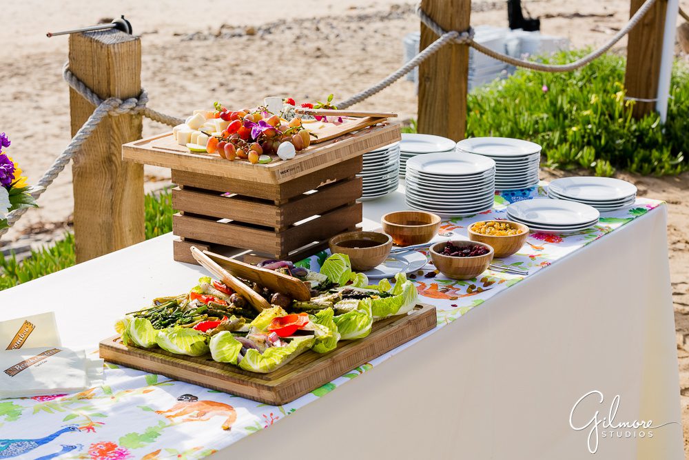beachcomber wedding food, catering, Crystal Cove Cottages Wedding Photography