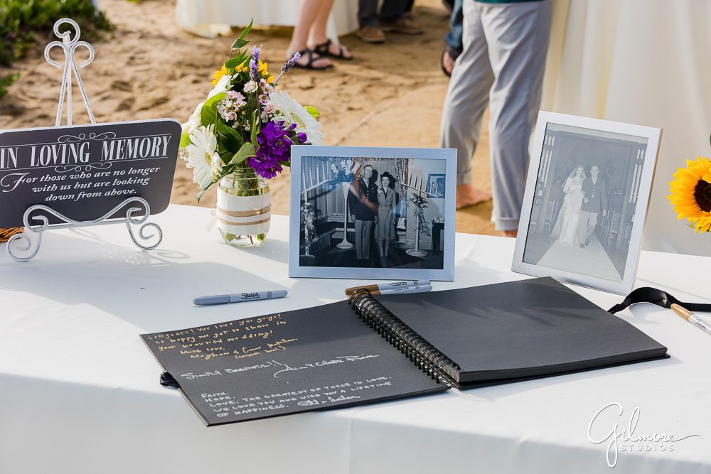 guestbook table, Crystal Cove Cottages Wedding Photography