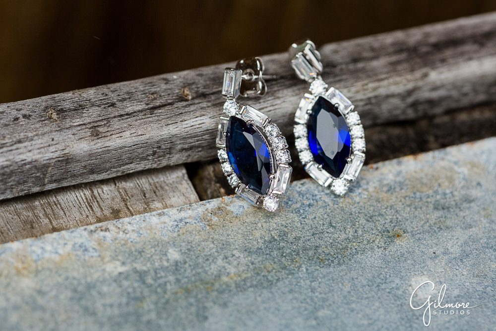wedding jewelry, saphire diamond earrings, Crystal Cove Cottages Wedding Photography