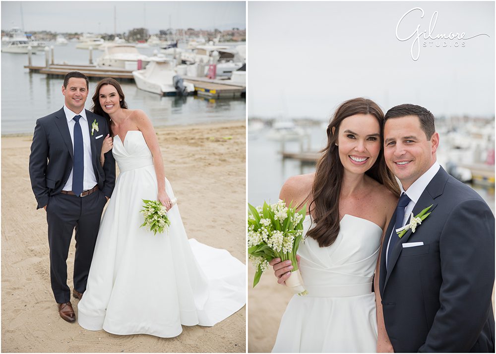 bride-and-groom-sandy-beach-harbor-newport-harbor-yacht-club-wedding-family-portrait-newport-beach-wedding-photographers-gilmore-studios