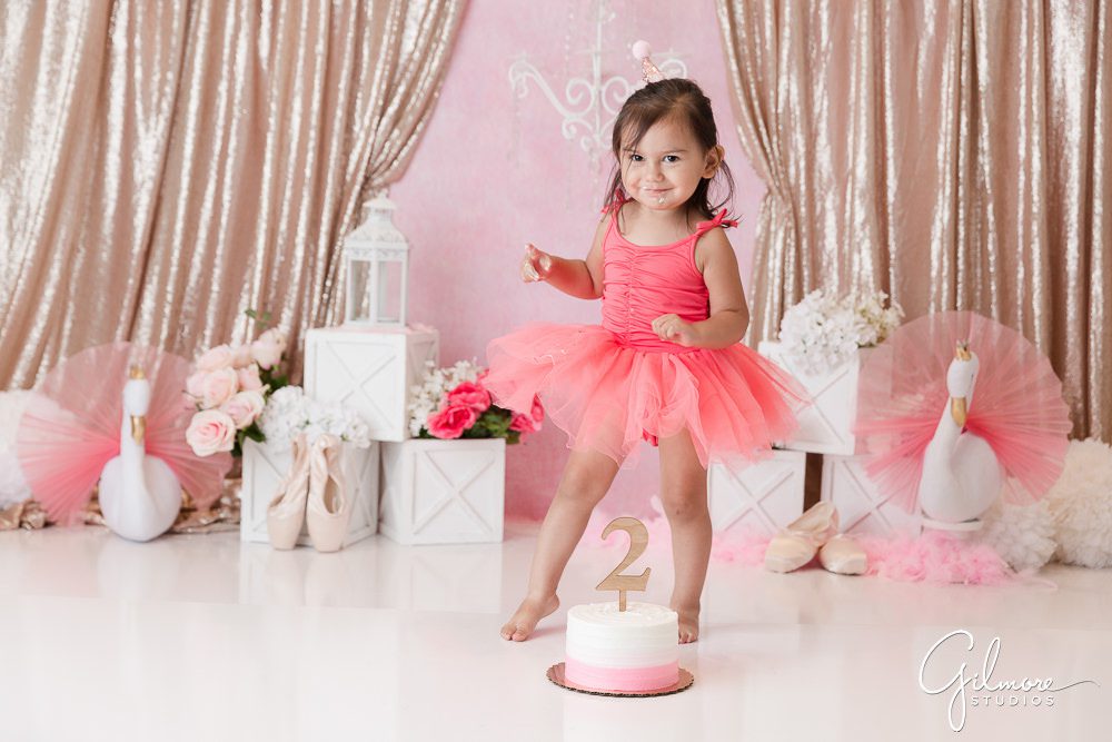ballerina cake smash, pink, gold, 2 year old, two years old, gilmore studios, smashcake, cakesmash, orange county, CA